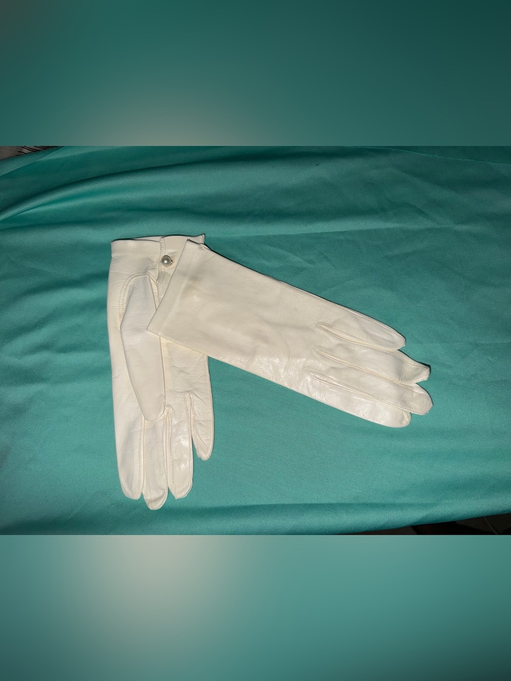 Classic White Leather Dress Gloves with pearl button closure